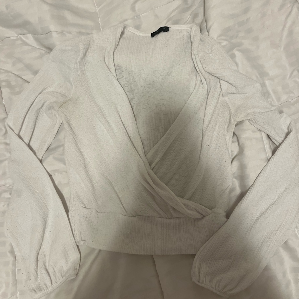 White Wrap Long Sleeve Top